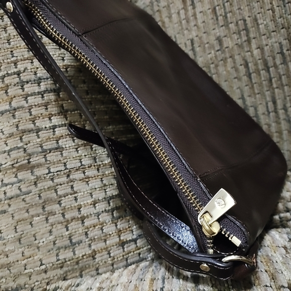 Vintage Monsac Leather Crossbody Bag Original Brown Purse Zip Top Clean - Picture 10 of 11